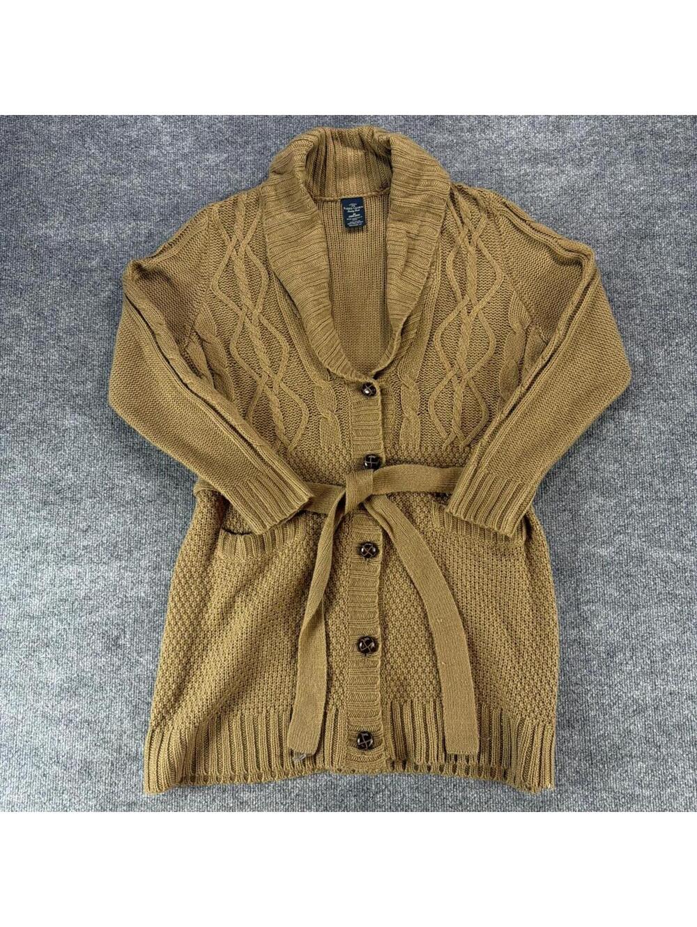 Faded Glory Brown Cable‎ Knit Belted Cardigan Sweater 2XL - 18W-20W Shawl, Fall